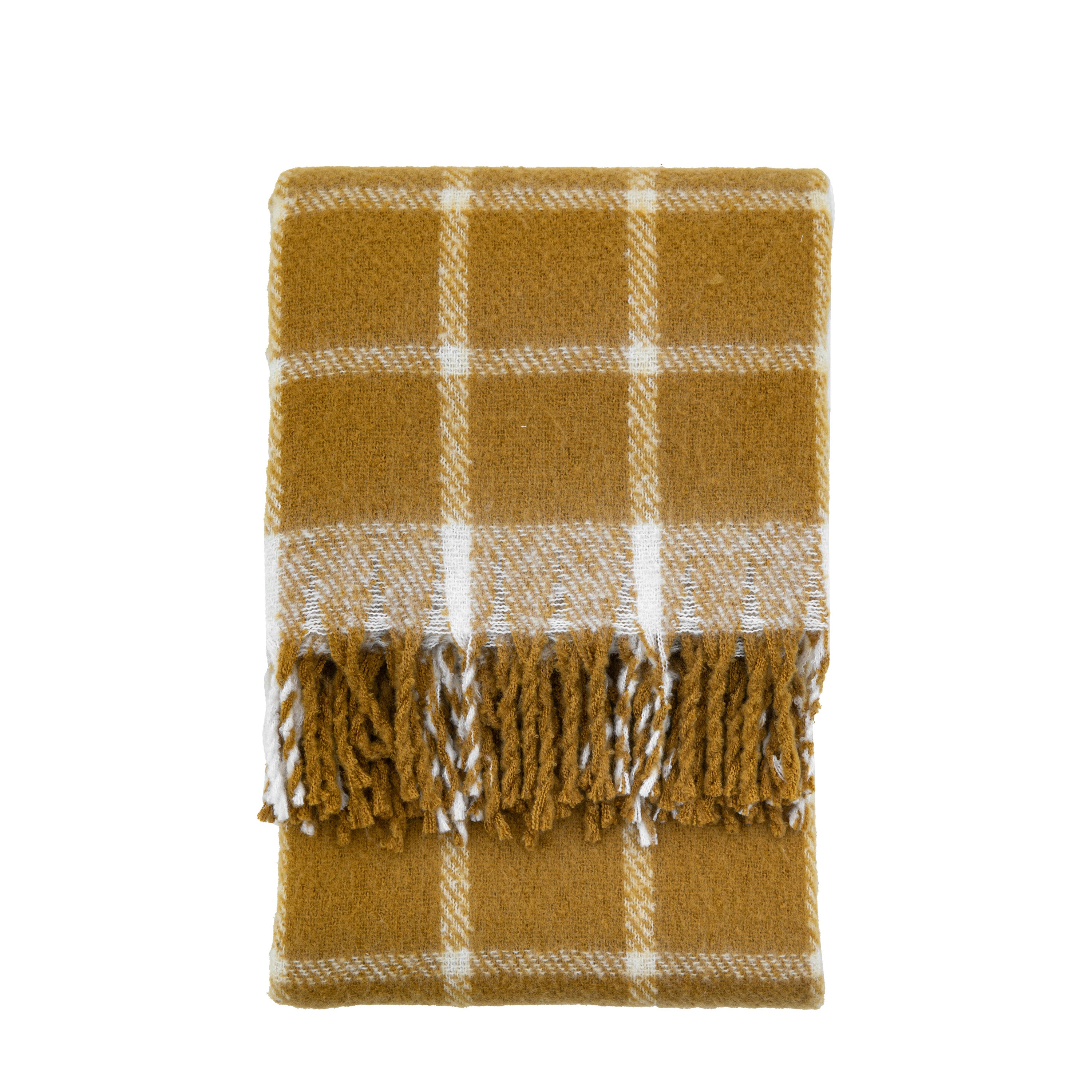 Poly Mustard Yellow Mohair Check Throw
